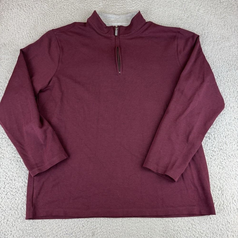 Mizzen+Main Mens‎ Burgundy Quarter Zip 1/4 Long Sleeve Pullover Large Preppy